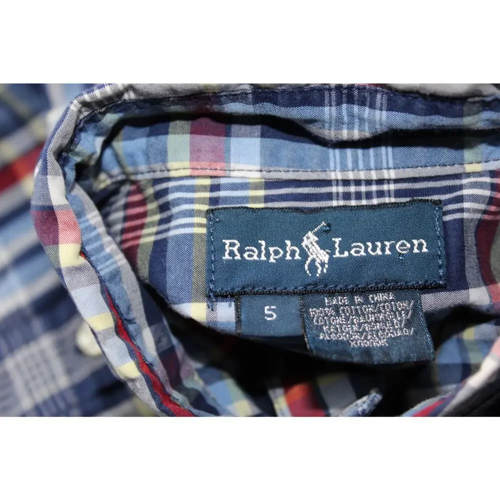 Ralph Lauren Polo Blue Label Short Sleeve Button Down Plaid Shirt Boys Size 5